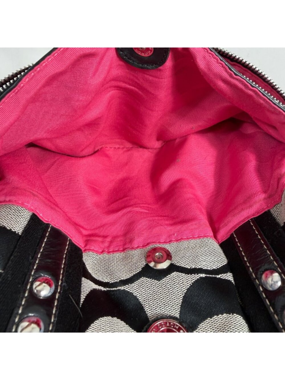 COACH Daisy Signature C Black Jacquard Shoulder Handbag F14878 Pink Lining - Picture 12 of 15